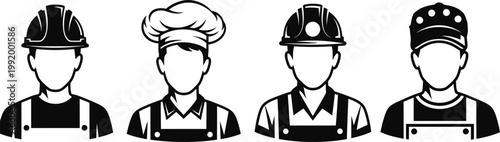 Diverse professions a collection of black and white occupational icons