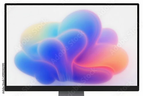 Display shows colorful abstract design with soft shapes and bright colors