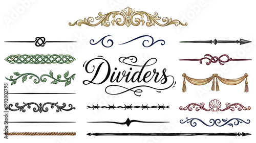 Elegant decorative dividers ornate borders and ornamental separators for design.