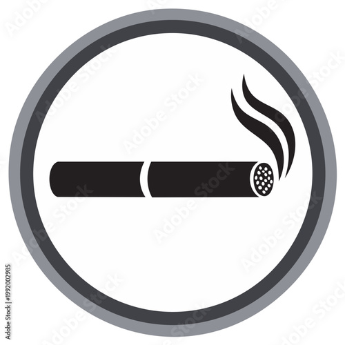 Smoking area icon with lit cigarette and rising smoke inside a grey circle symbol
