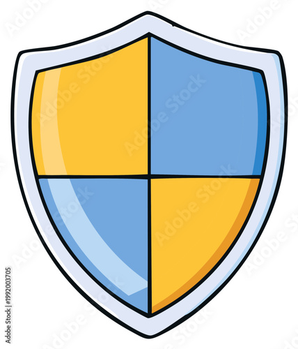 Free Download Cartoon style shield icon in yellow and blue, symbol of protection and security - GFXLoad