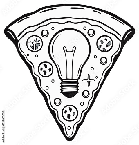 Black and White Pizza Slice with a Lightbulb Design Concept for Ideas and Creative Thinking