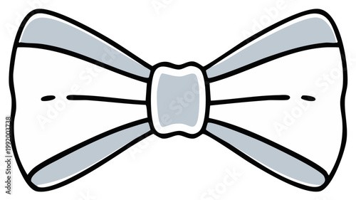 Simple White and Gray Bow Tie Illustration with Black Outline
