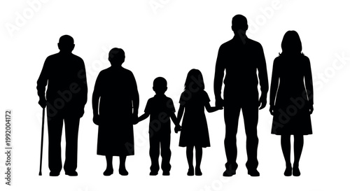 Silhouette of multigenerational family standing together