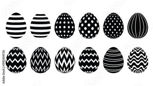 Creative patterns on a collection of stylized black and white easter eggs