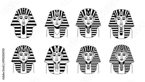 Ancient egyptian pharaohs depicted in traditional striped headgear