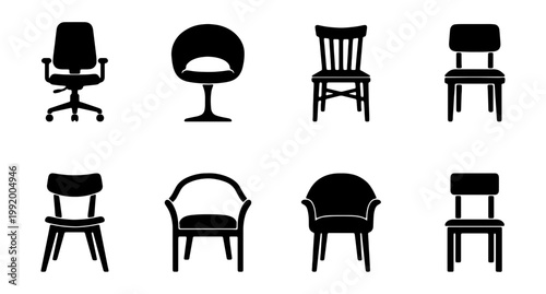 Chair icons, office furniture, chair silhouettes, furniture set