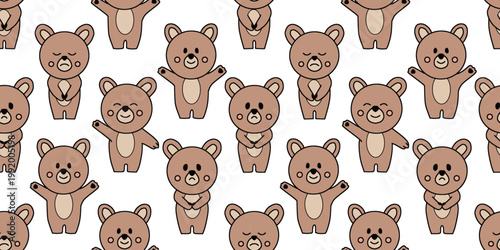 Seamless pattern with cute cartoon animal bears. Childish vector background perfect for children's decor
