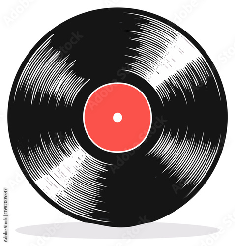 Retro vinyl record illustration with red center label and classic grooves