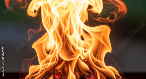 Vibrant orange and yellow flames rising.