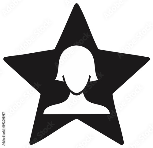 Woman silhouette inside a black star icon representing fame celebrity and achievement
