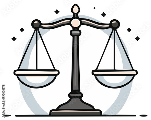 Illustration of a stylized balanced law scale symbol in a line art style.