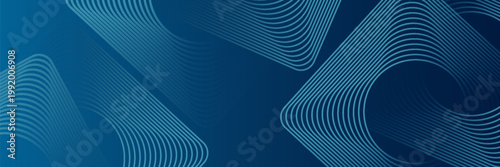 Abstract Blue Technology Banner with Geometric Linear Squares and Gradient Wave Patterns. Vector Eps 10