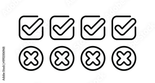 Checkmark icons with verified and rejected symbols in black and white