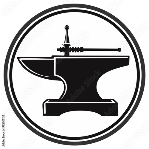 Blacksmith anvil and hammer icon inside a circle