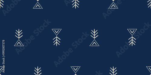 Minimalist Dark Blue Seamless Ethnic Tribal Pattern