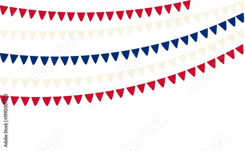 Fourth of July festive blue, red, white bunting, flags illustration. USA Independence Day, July 4th, United States of America holiday banner design element. Flat vector on transparent background