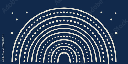 Boho Minimalist Rainbow Illustration on Dark Blue Background