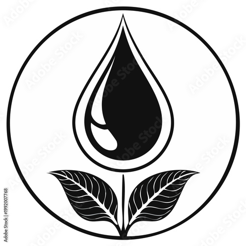 Stylized Droplet of Oil and Leaf Symbol for Natural Resources and Energy