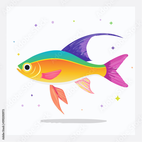 Vibrant Cartoon Fish Illustration with Colorful Fins and Gradient Body