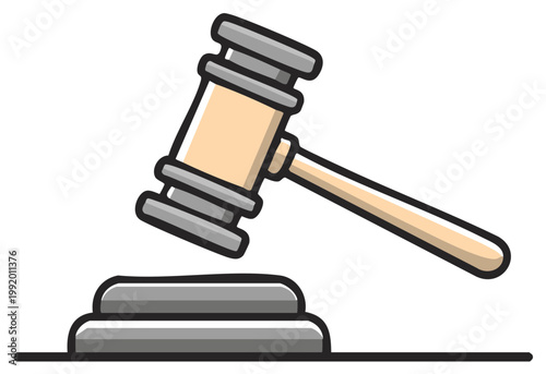 Cartoon gavel striking a wooden block symbol of law and order