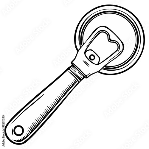 Bottle opener tool opening a container outline illustration