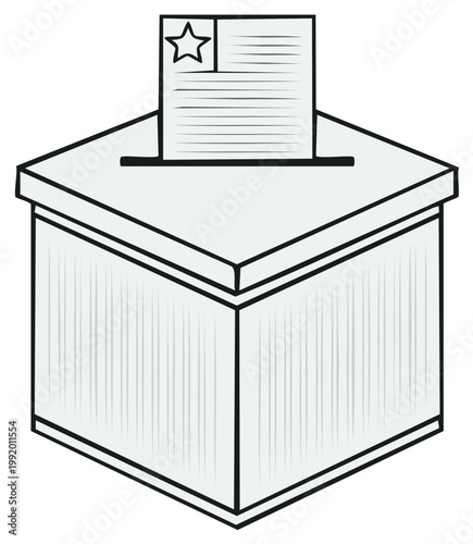Vote box with ballot paper with star symbol, election concept.