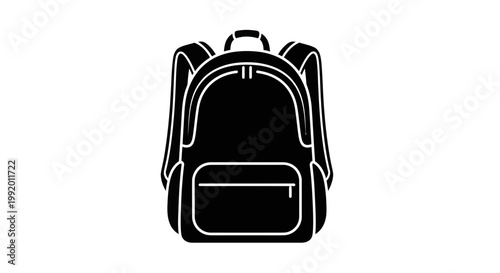 Black backpack icon, simple silhouette of a rucksack on white background