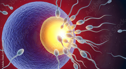 A sperm cell navigating through the ovum outer layer, biology