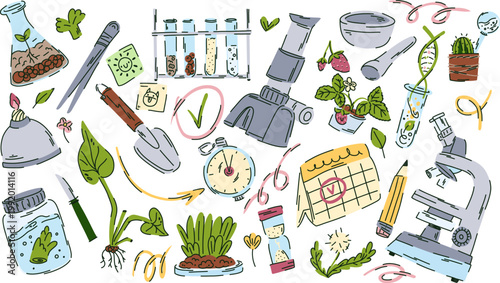 Large garden lab exploration kit, plant and soil samples, research tools, biology classroom elements