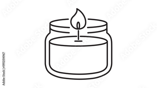 Foto Minimalist Scented Candle in a Glass Jar with Burning Flame Editable Stroke Vector Icon