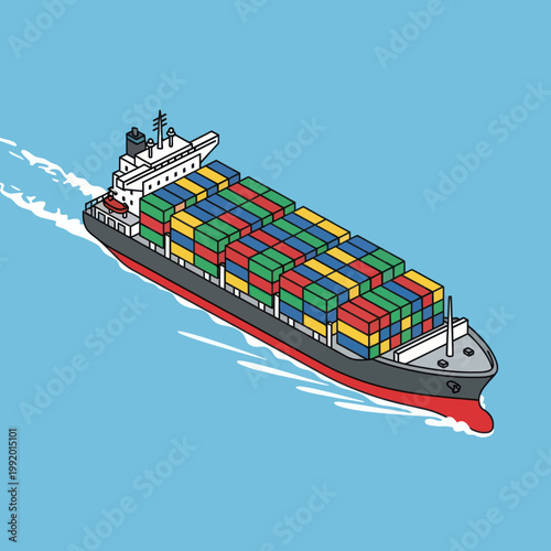 Cargo Ship Carrying Colorful Containers on the Ocean.