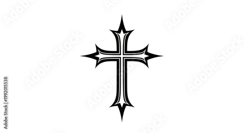 Gothic Cross Symbol, Religious Icon, Christian Symbol, Black and White, Isolated
