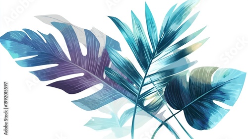 Tropical Leaves in Blue Hues