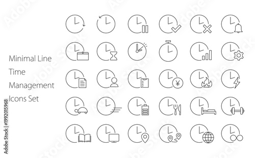Minimal Line Time Management Icons Set – Schedule, Clock, Productivity Outline Pack