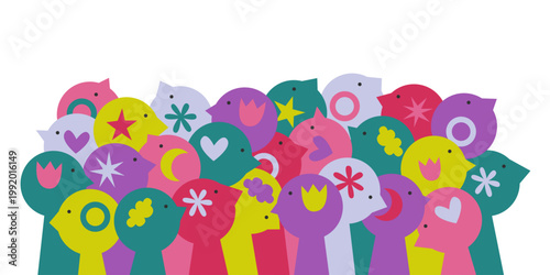 Diverse people team collaboration banner. Different brains and minds work and live together. Neurodiversity inclusion concept. Head silhouettes with various symbols.