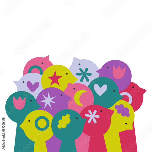 Diverse people team collaboration. Different brains and minds work and live together. Neurodiversity inclusion concept. Head silhouettes with various symbols.