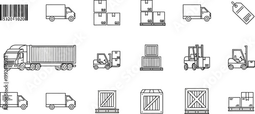 Freight Transport System Outline Icon Pack