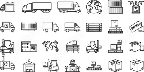 Shipping Truck Outline Icon Set