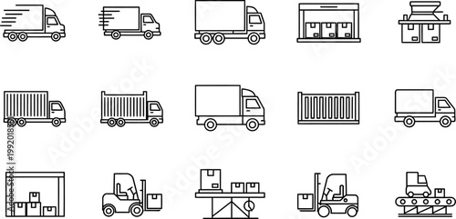 Simple Cargo Delivery Line Icon Set
