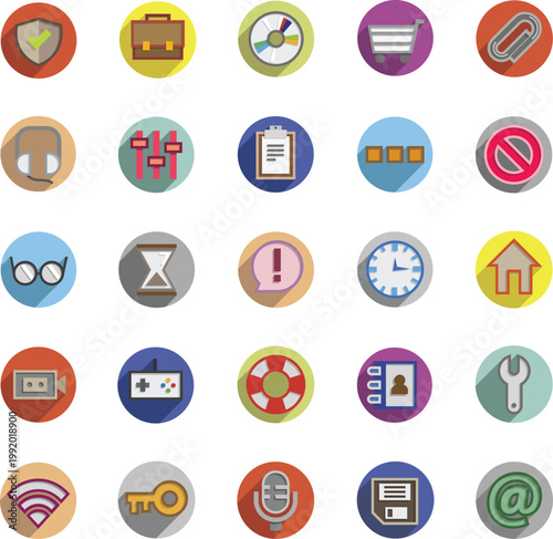 Colorful 2d interface icons for modern software branding identity vector