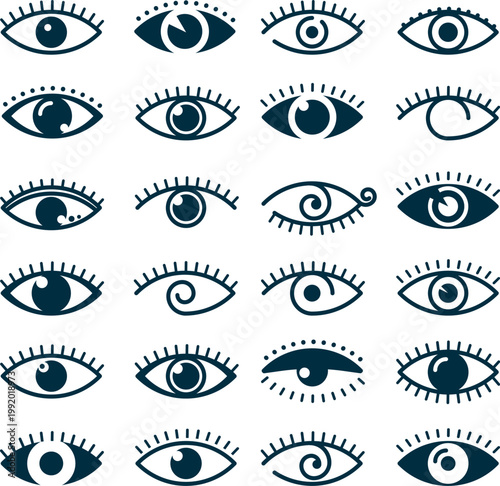 Creative vision logo set in black line and color vector