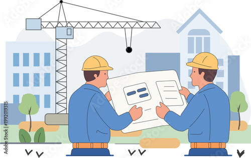 Construction Illustration – Building Process, Architecture and Development Concept