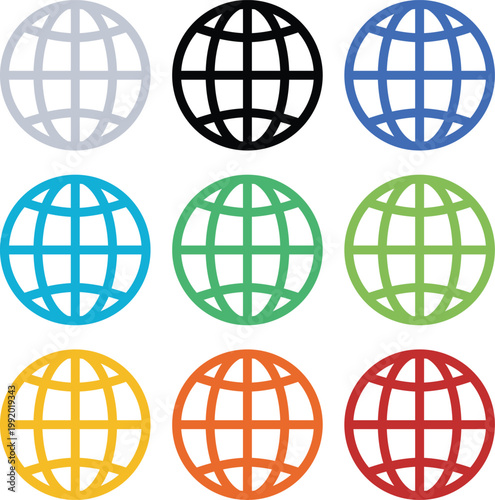 Planet earth globe illustrations for geography and environment icons vector