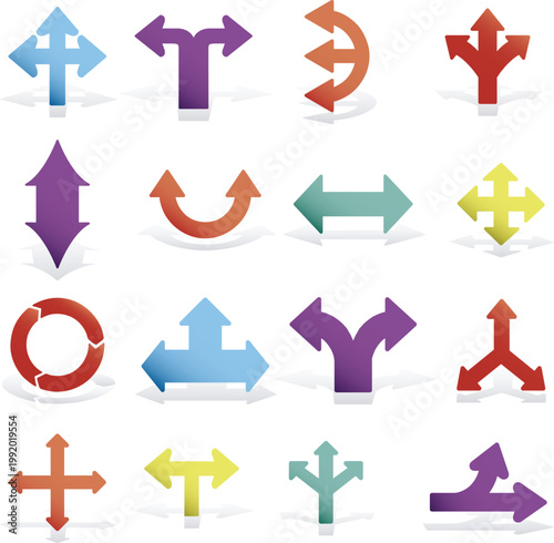 Set of directional pointer icons for map and interface design vector