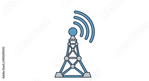 Wireless communication radio tower with antenna equipment for mobile network signal transmission and 3d internet connection technology illustration
