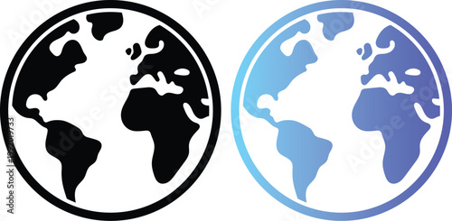 World globe earth icons set in black and blue vector