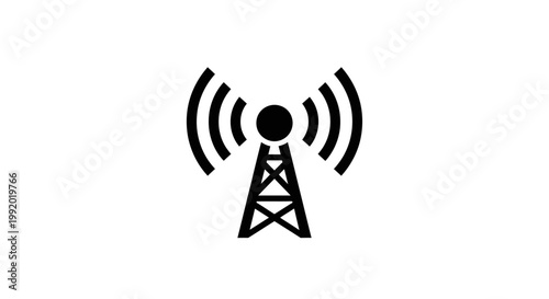 A vector illustration of a wireless radio antenna tower symbol for broadcasting signal and mobile network communication technology web icon