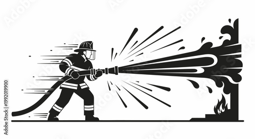 Vector illustration of a black silhouette of a person holding a gun and sword among a group of business men and people in an art style