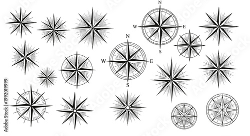 A seamless vector set of black and white icons featuring floral nature patterns and winter snowflake elements for elegant Christmas design decoration